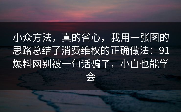 小众方法,真的省心,我用一张图的思路总结了消费维权的正确做法:91爆料网别被一句话骗了,小白也能学会 第1张 小众方法,真的省心,我用一张图的思路总结了消费维权的正确做法:91爆料网别被一句话骗了,小白也能学会 第1张
