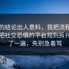最后的结论出人意料，我把流程跑了一遍把社交恐惧的平台规则拆开讲清了一遍，先别急着骂