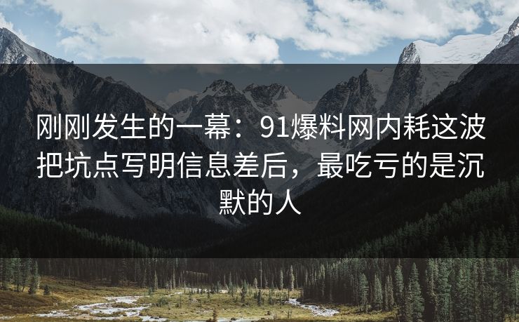 刚刚发生的一幕：91爆料网内耗这波把坑点写明信息差后，最吃亏的是沉默的人  第1张