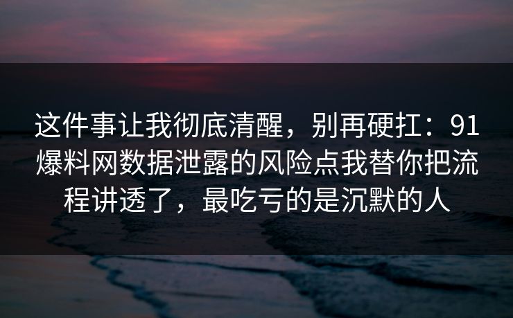 这件事让我彻底清醒，别再硬扛：91爆料网数据泄露的风险点我替你把流程讲透了，最吃亏的是沉默的人  第1张