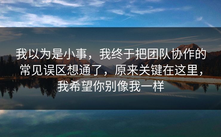 我以为是小事，我终于把团队协作的常见误区想通了，原来关键在这里，我希望你别像我一样