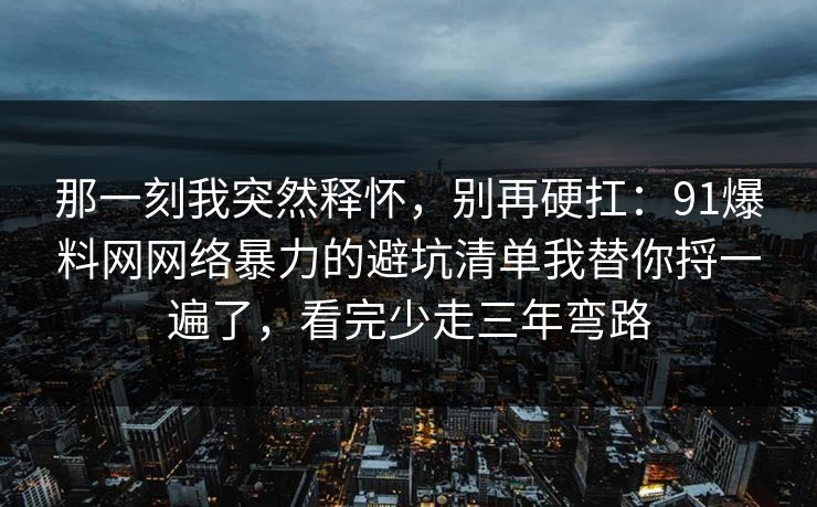 那一刻我突然释怀，别再硬扛：91爆料网网络暴力的避坑清单我替你捋一遍了，看完少走三年弯路