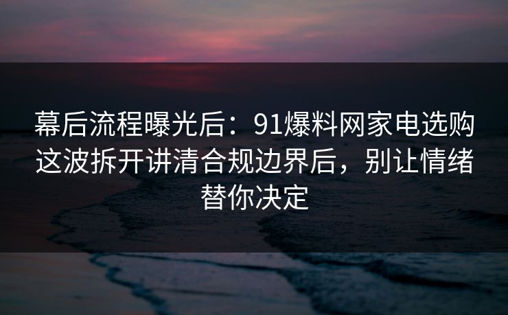 幕后流程曝光后：91爆料网家电选购这波拆开讲清合规边界后，别让情绪替你决定  第1张