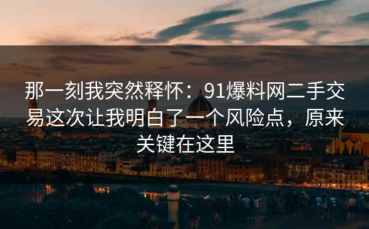 那一刻我突然释怀：91爆料网二手交易这次让我明白了一个风险点，原来关键在这里