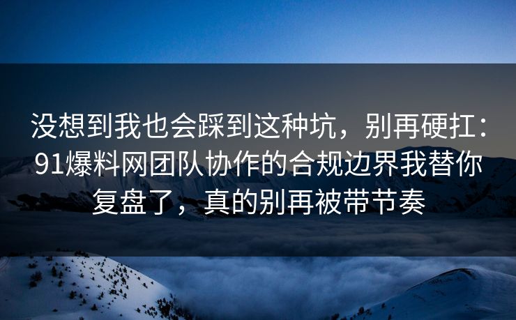 没想到我也会踩到这种坑，别再硬扛：91爆料网团队协作的合规边界我替你复盘了，真的别再被带节奏